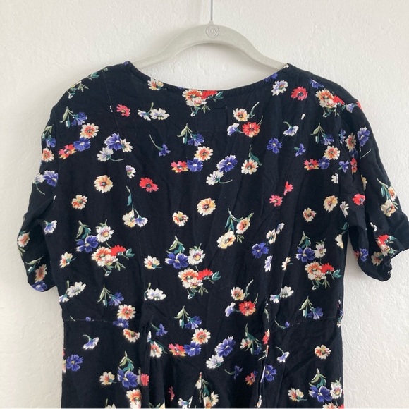 Vintage Dark Floral Maxi Shirt Dress Button Down Whimsical Bloomcore Tie Waist - Picture 9 of 12